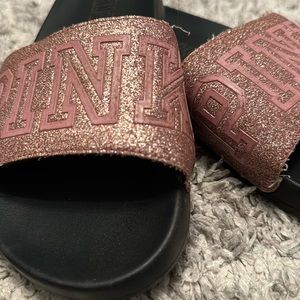 VS Pink Glitter Slides